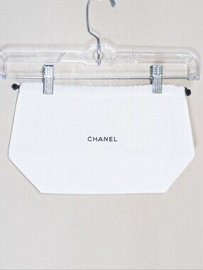 CHANEL White Pouch Dust Bag Make Up Bag with Black Logo Drawstring Authentic